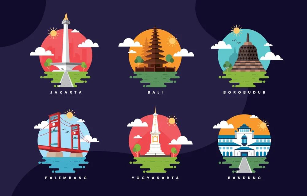 Indonesia Landmarks Flat Icon