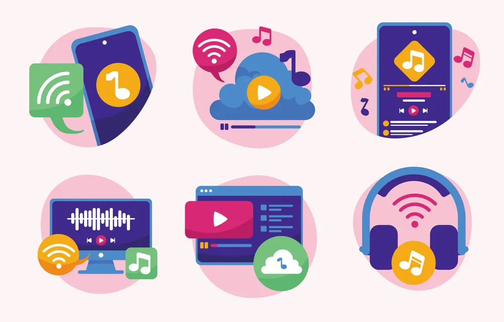 Music Streaming Illustrated Icons Set