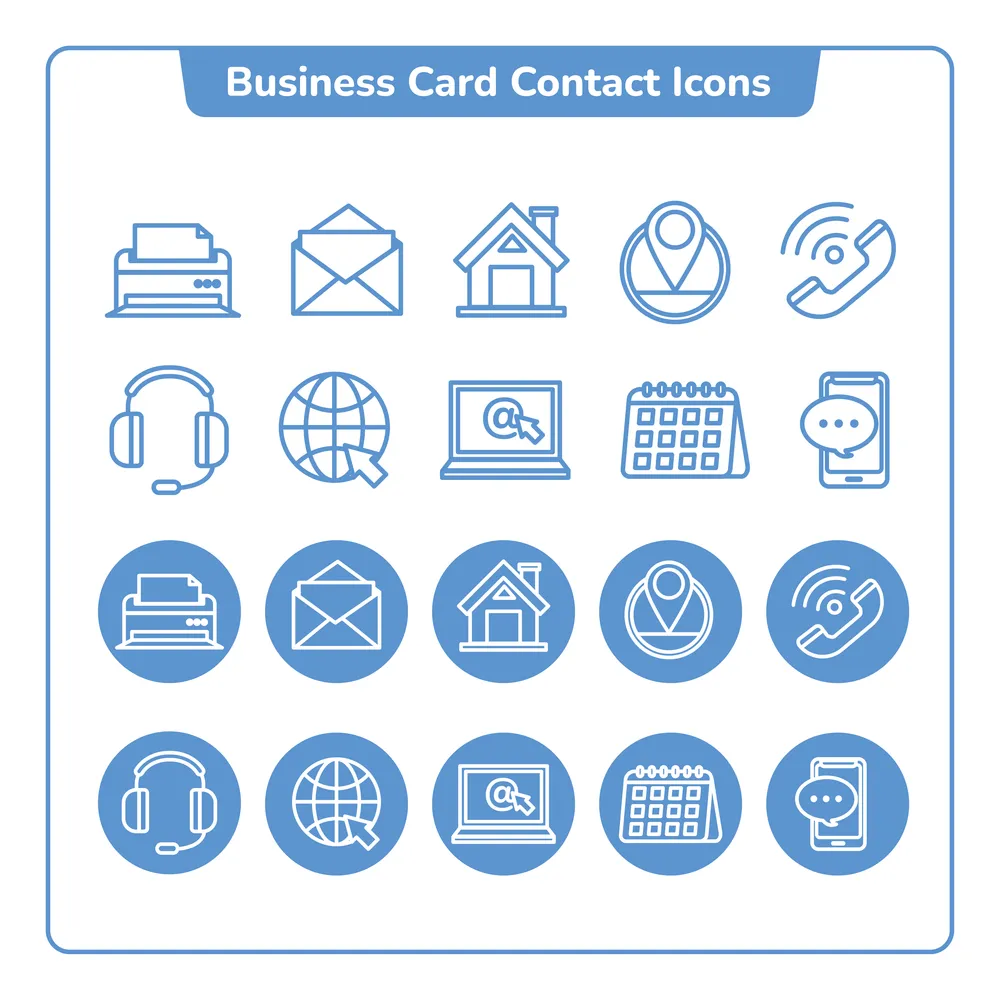 Business Card Contact Icons Blue