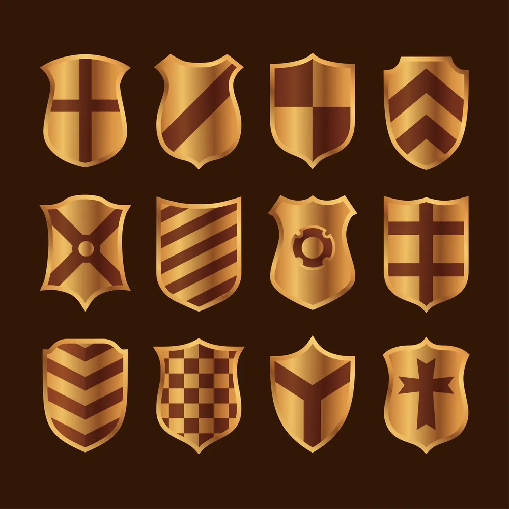 Realistic Golden Shield Icon Collection