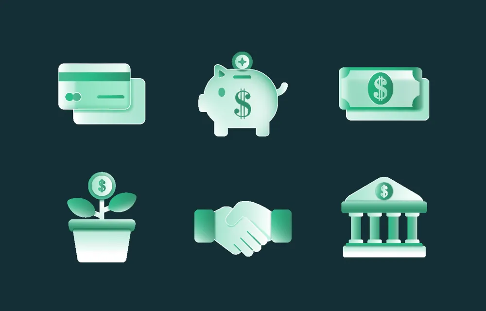 3D Frosted Glass Financial Icons