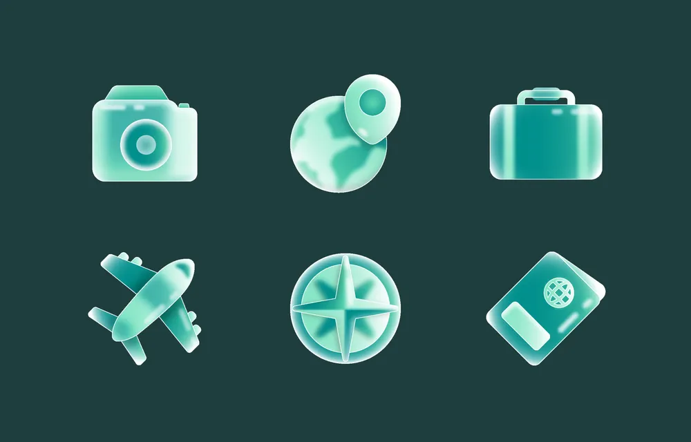 3D Frosted Glass Travel Icons