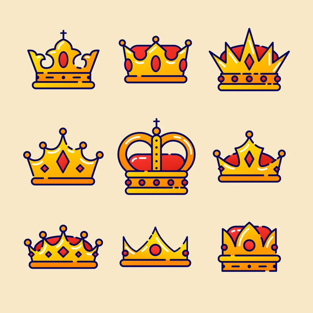 Crown Icons in Flat Style