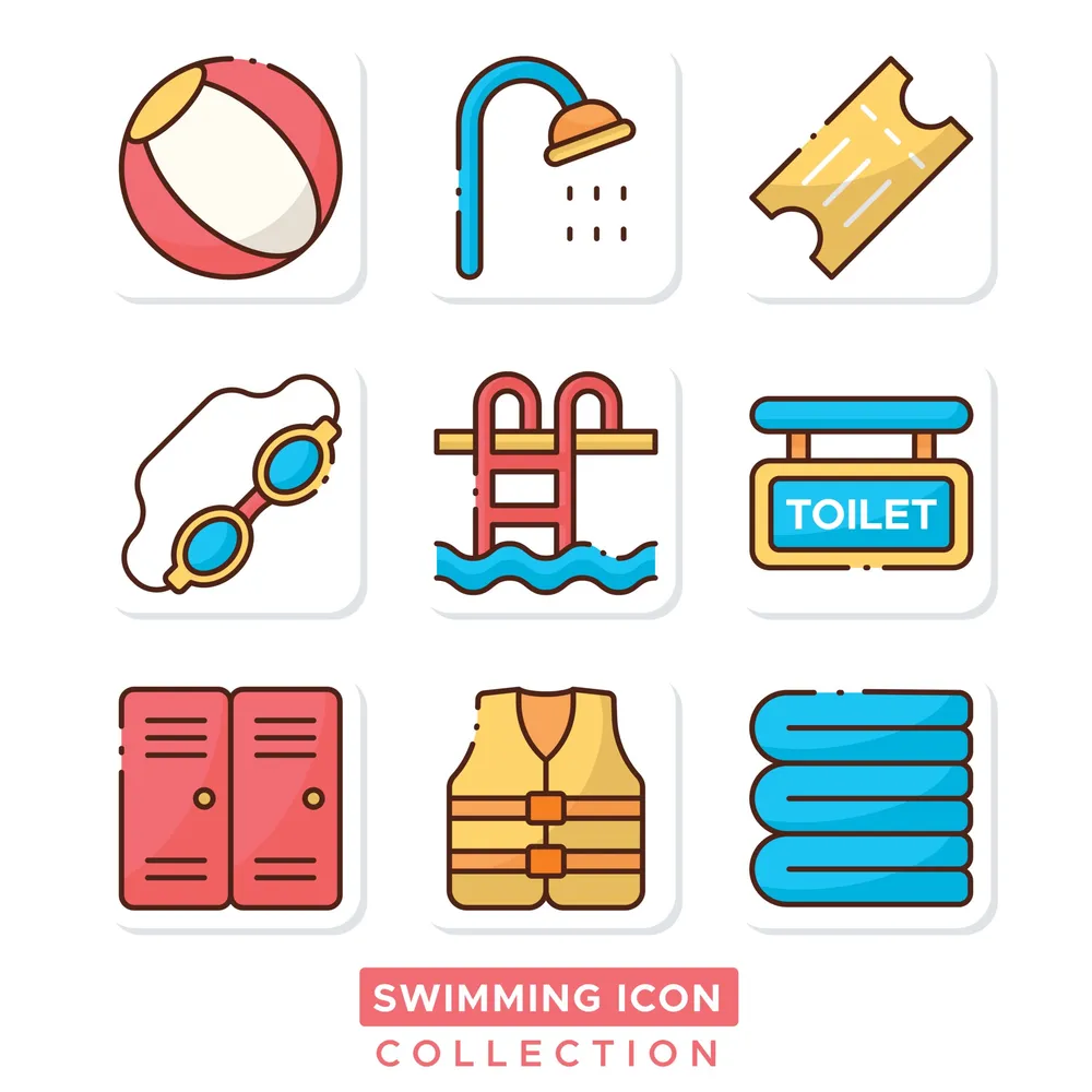 Swimming Pool Stuff Icons Collection
