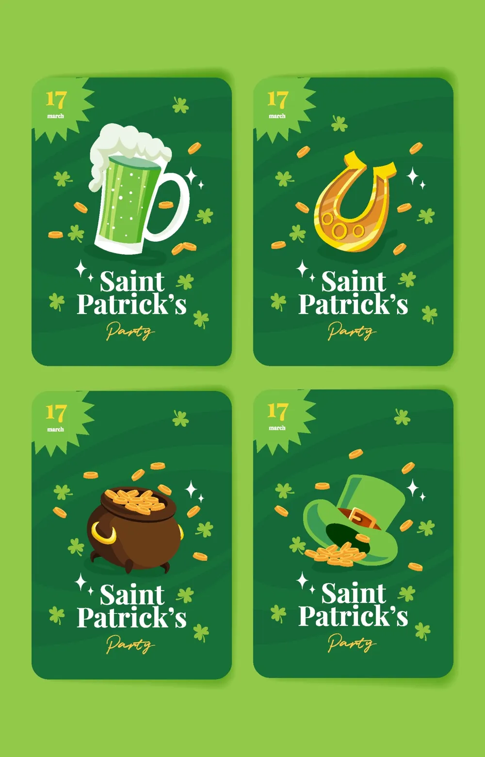 Green Leprechaun Card with Icons