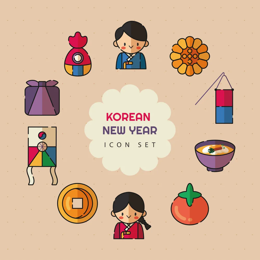 Seollal Korean New Year Festival Icon Set
