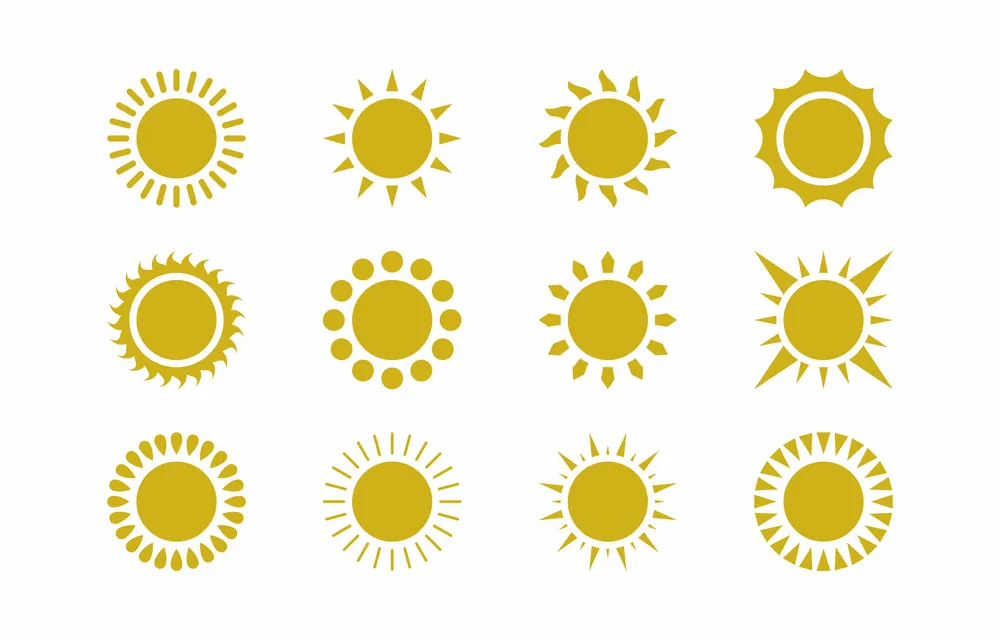 Yellow Summer Flat Sun Shape Icon Collection