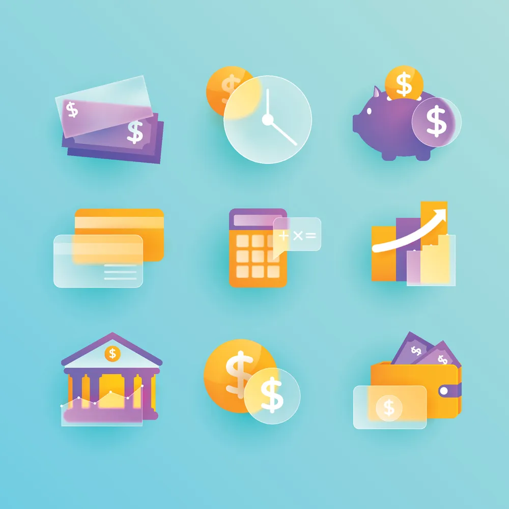 Finance Icon Set With Glass Morphism