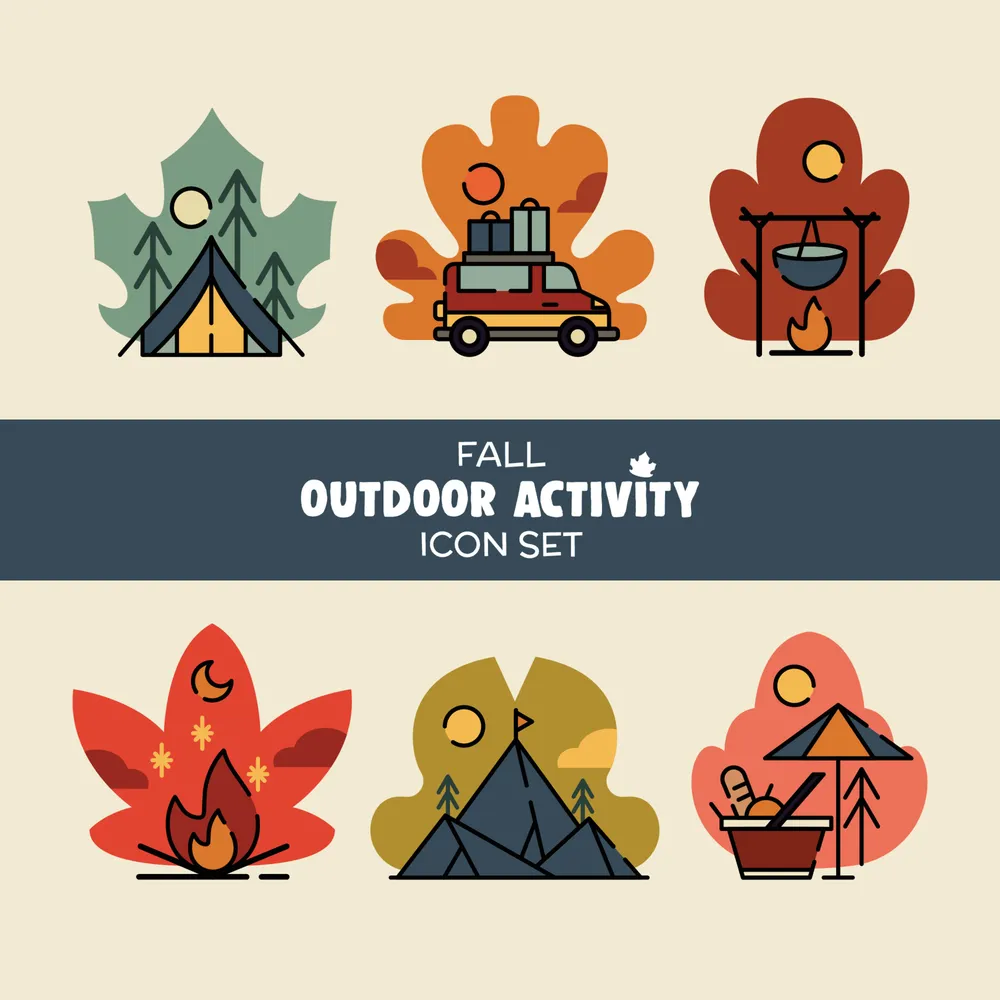 Fall Season Outdoor Activity Icon Set