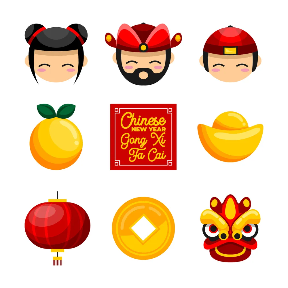 Flat Gong Xi Fa Cai Icon Set