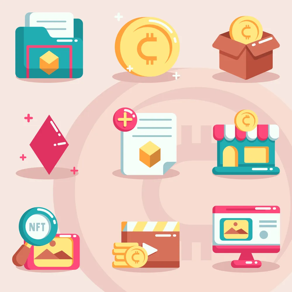 NFT Non Fungible Token Icon Set Concept