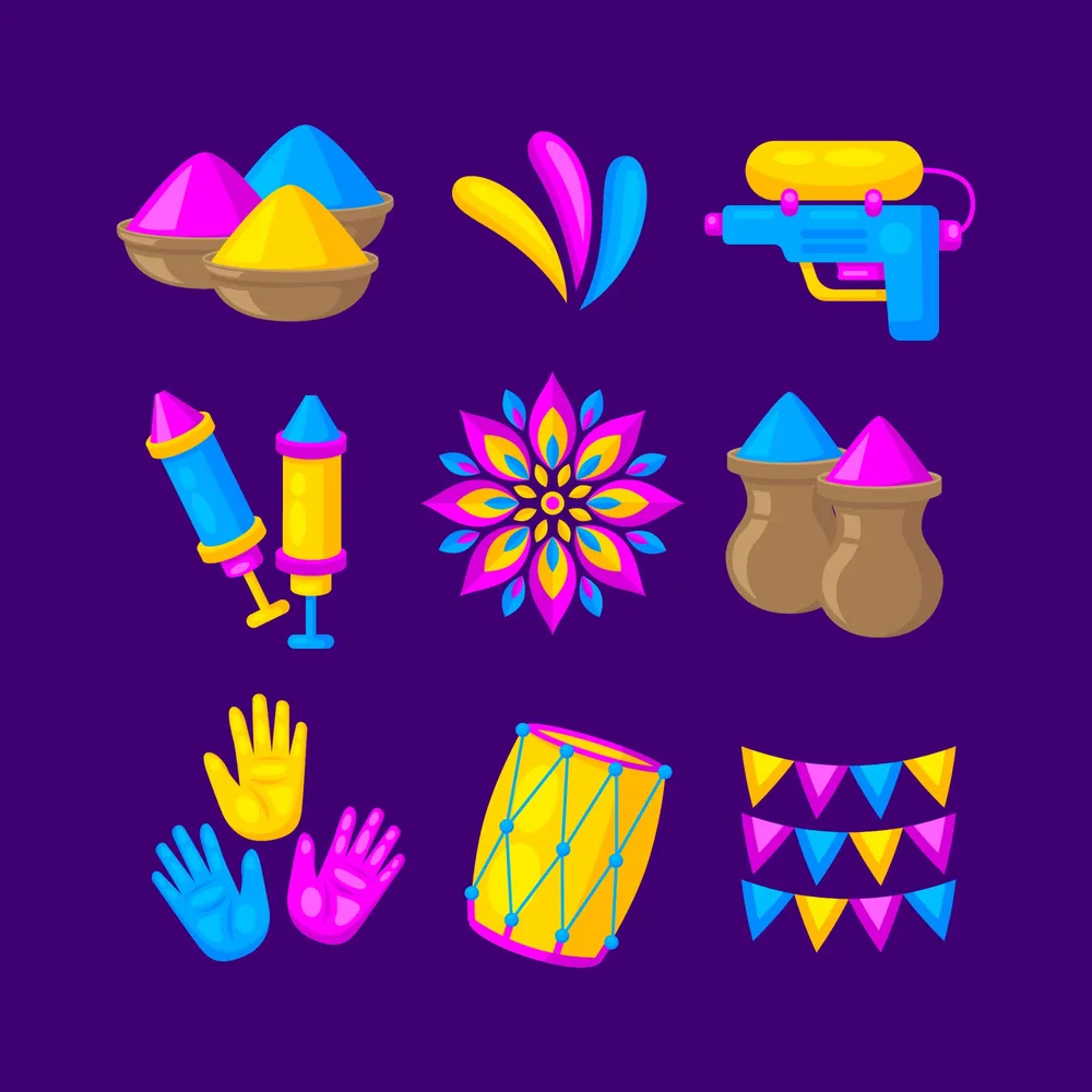 Holi Icon Collection in Flat Design