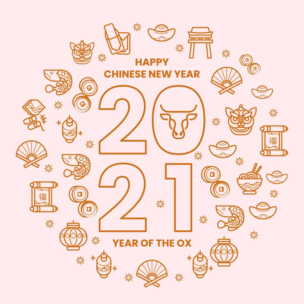 Gold Minimalist Line Chinese Festival Set Icon