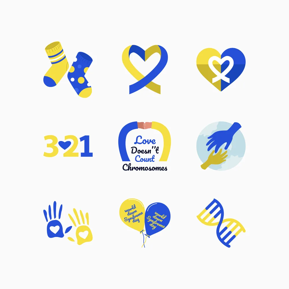 Set of Blue Yellow Down Syndrome Icon