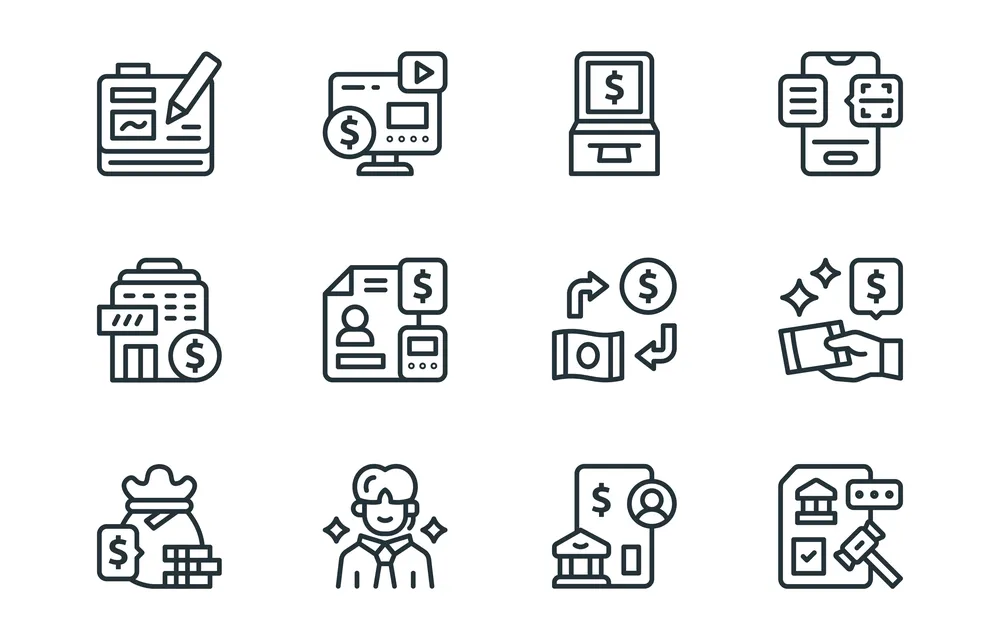 Banking Icon Set with Monoline Style for Apps