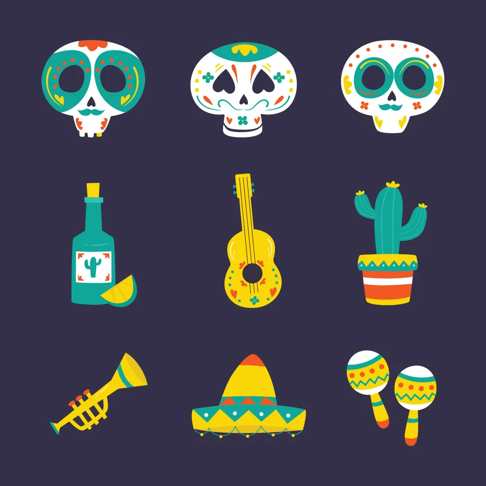 Hand Drawn Dia de Los Muertos Icon Set