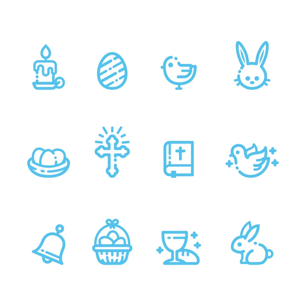 Set of Cute Easter Icon With Outline Style