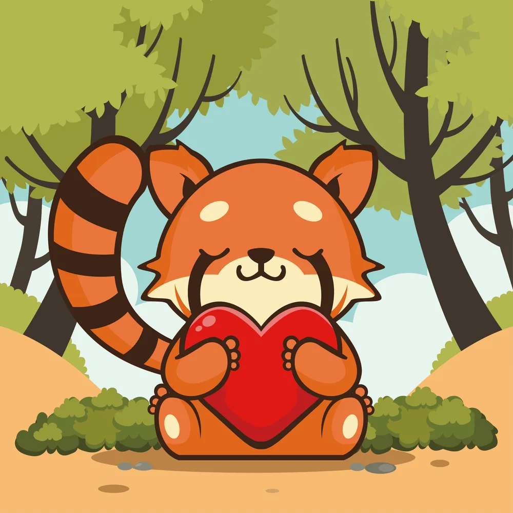 Cute Red Panda Holding Heart Shape
