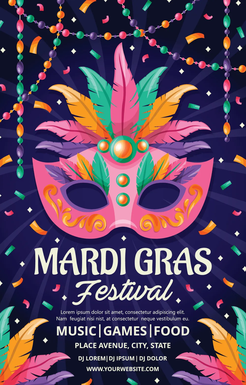 Mardi Gras Mask And Beads Festival Poster