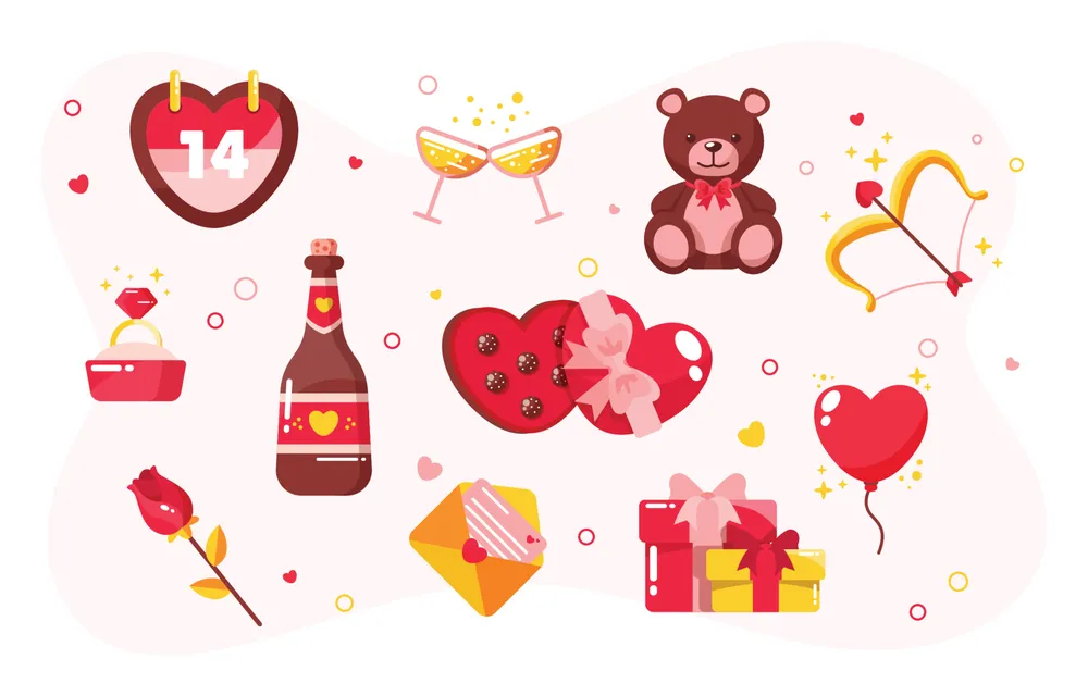 Set of Cute Valentine Items Concept