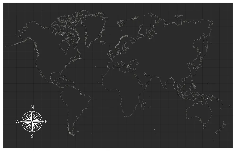 Black And White Outline World Map