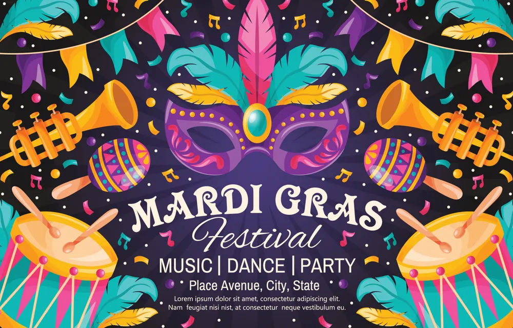 Mardi Gras Carnival Music Festival Colorful Doodle Poster