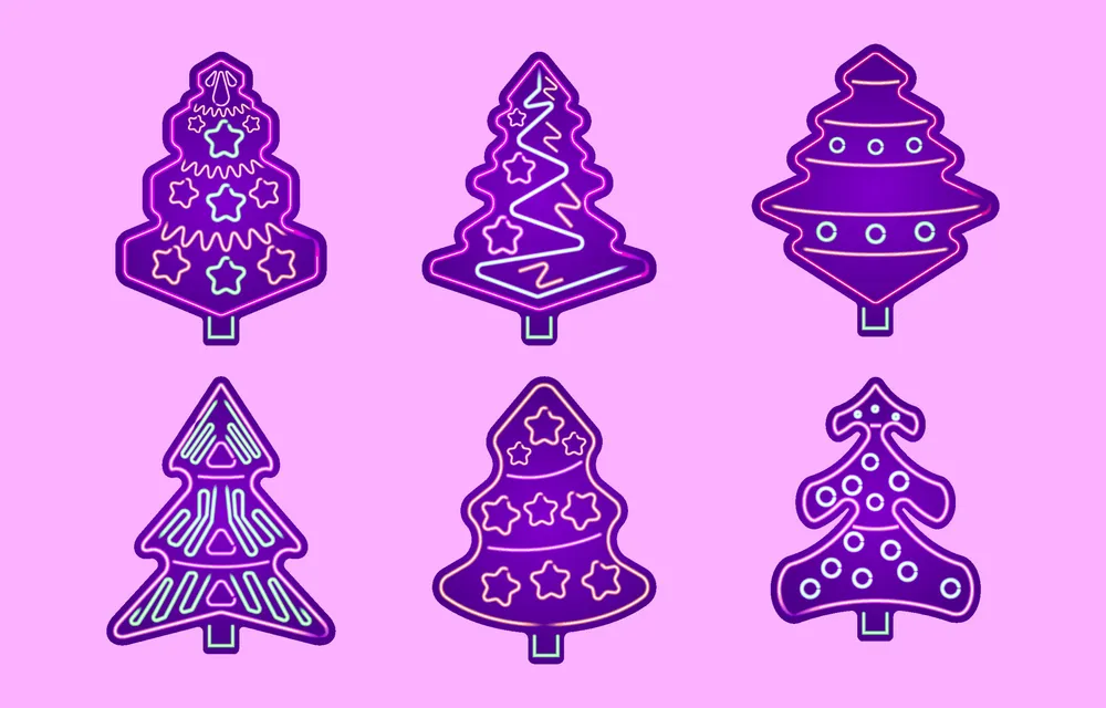 Set Of Christmas Tree in Neon Light Effects