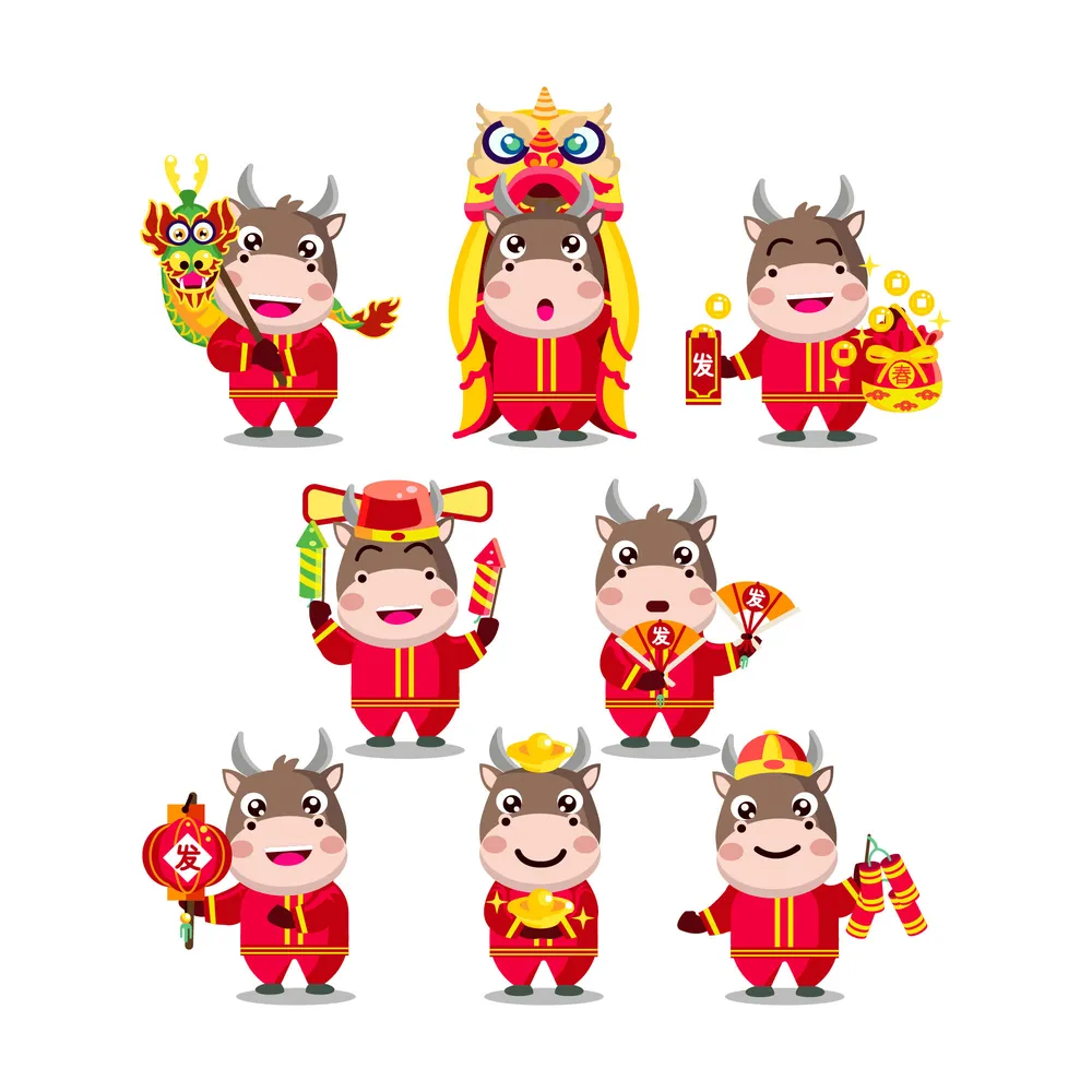 Chinese New Year Cute Animated Ox Characters