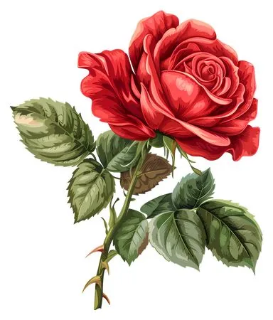 ���޺�ɫõ�廨����Ҷϸ�ڲ廭PNG���ͼ