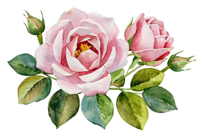 ����Ҷ��ɫõ�廨ˮ�ʲ廭PNG���ͼ