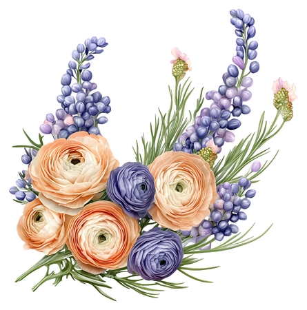 Muscari ���� - ���� Ranunculus �� Lavender �Ĳ�ɫ����PNG���ͼ